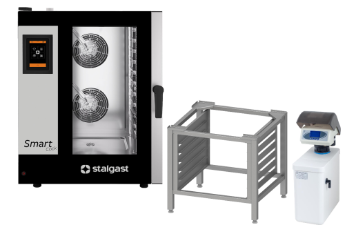 Zestaw Piec konwekcyjno-parowy 11xGN1/1 dotykowy SmartCook 10,2 kW/400V + podstawa + zmiękczacz