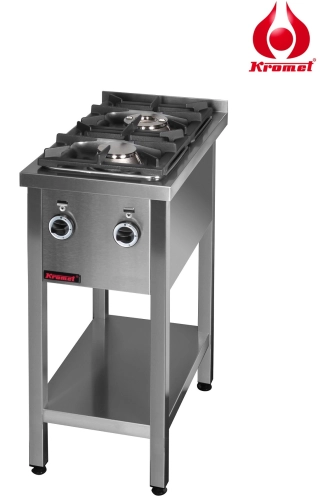 Kuchnia gazowa 2-palnikowa na podstawie otwartej z półką 400x700x850mm 1x4,5kW + 1x7,5kW 000.KG-2M Kromet
