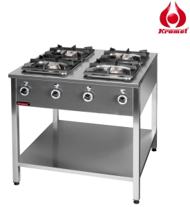 Kuchnia gazowa 4-palnikowa na podstawie otwartej z półką 900x850x850mm 4,5kW + 7,5kW + 2x9,0kW 000.KG-4L Kromet