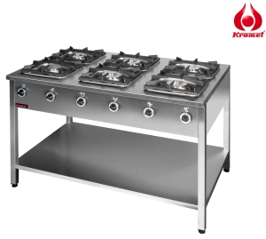 Kuchnia gazowa 6-palnikowa na podstawie otwartej z półką 1350x850x850mm 2x4,5kW + 2x7,5kW + 2x9,0kW 000.KG-6L Kromet