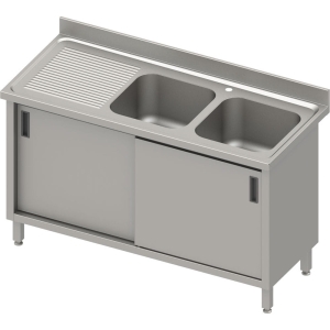 stół ze zlewem 2-kom.(P),drzwi suwane 1800x600x850 mm, blat tłoczony,rant puszkowy 100x15x10 Stalgast 984656180