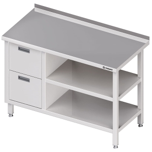 stół przyścienny z blokiem dwóch szuflad (L),i 2-ma półkami 900x600x850 mm Stalgast 980286090