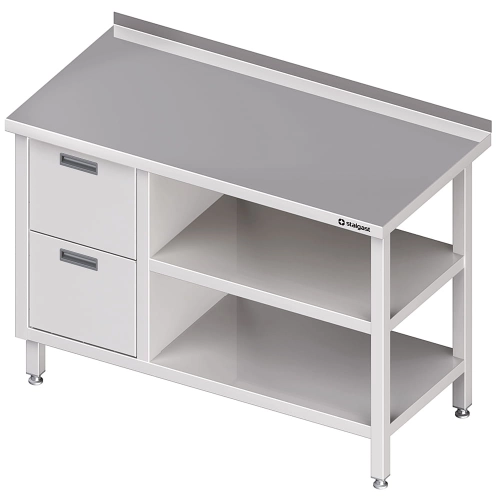 stół przyścienny z blokiem dwóch szuflad (L),i 2-ma półkami 1000x600x850 mm Stalgast 980286100