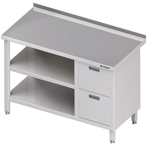 stół przyścienny z blokiem dwóch szuflad (P),i 2-ma półkami 1000x700x850 mm Stalgast 980297100