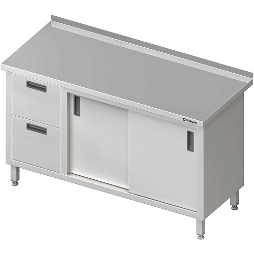 stół przyścienny z blokiem dwóch szuflad (L),drzwi suwane 1500x600x850 mm Stalgast 980347150