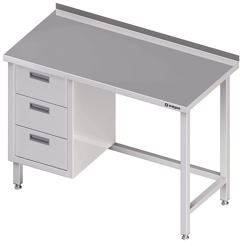 stół przyścienny z blokiem trzech szuflad (L),bez półki 1500x600x850 mm Stalgast 980366150