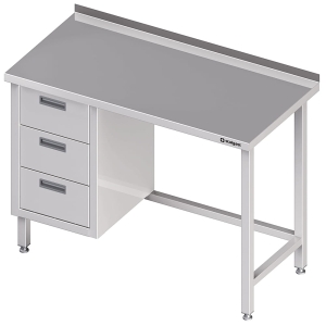 stół przyścienny z blokiem trzech szuflad (L),bez półki 1800x600x850 mm Stalgast 980366180