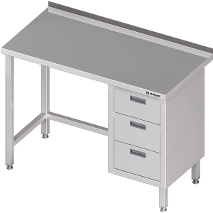 stół przyścienny z blokiem trzech szuflad (P),bez półki 800x600x850 mm Stalgast 980376080
