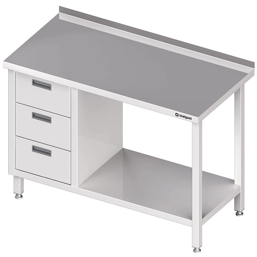 stół przyścienny z blokiem trzech szuflad (L),i półką 900x600x850 mm Stalgast 980386090