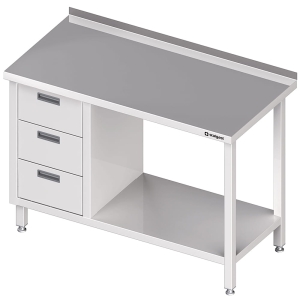 stół przyścienny z blokiem trzech szuflad (L),i półką 1200x600x850 mm Stalgast 980386120