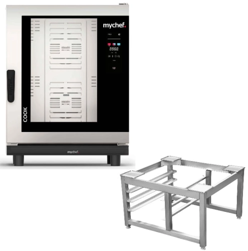 Zestaw Piec konwekcyjno-parowy elektryczny | automatyczny system myjący | 10xGN1/1 | 18,6 kW | 400 V | Mychef COOK PRO 101E + podstawa