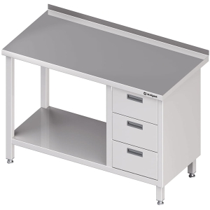 stół przyścienny z blokiem trzech szuflad (P),i półką 1300x700x850 mm Stalgast 980397130