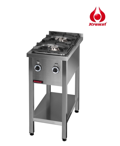 Kuchnia gazowa 2-palnikowa na podstawie otwartej z półką 400x700x850mm 1x4,5kW + 1x7,5kW 000.KG-2M Kromet
