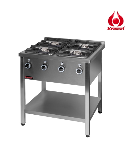 Kuchnia gazowa 4-palnikowa na podstawie otwartej z półką 800x700x850mm 2x4,5kW + 2x7,5kW 000.KG-4M Kromet