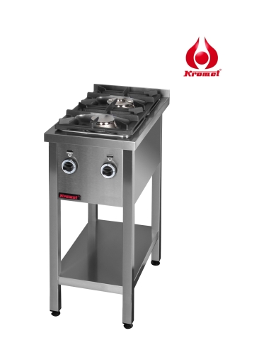 Kuchnia gazowa 2-palnikowa na podstawie otwartej z półką 450x850x850mm 1x4,5kW + 1x7,5kW 000.KG-2L Kromet