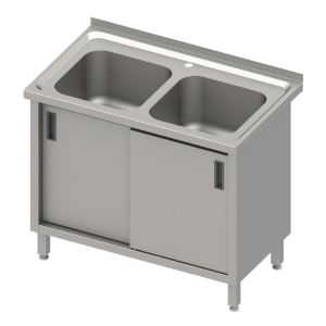 Stół ze zlewem 2-kom.,drzwi suwane blat tłoczony, 1000x600x850 mm