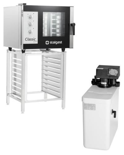 Zestaw Piec konwekcyjno-parowy 5xGN1/1 manualny Classic Cook 7,75kW/400V + podstawa + zmiękczacz półautomatyczny