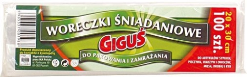Woreczki śniadaniowe Giguś do pakowania i mrozenia 20cmx30cm (100 sztuk)