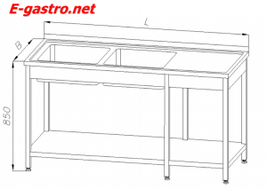Stół ze zlewem 2-komorowym i półką na 6 nogach E2245 EGAZ
