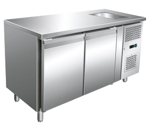 Stół chłodniczy 2 drzwiowy ze zlewem i agregatem po prawej stronie