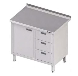 Stół przyścienny z blokiem trzech szuflad drzwi skrzydłowe  prawe STALGAST 