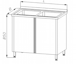 Stół-szafka ze zlewem 2-komorowym, drzwi otwierane E2270 EGAZ