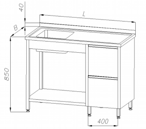  Stół ze zlewem 1-komorowym i półką oraz blokiem 2 szuflad E2145 EGAZ