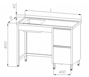 Stół ze zlewem 1-komorowym i blokiem 2 szuflad E2140 EGAZ