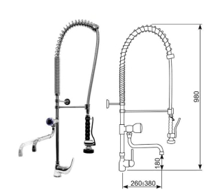 Bateria stojąca ze spryskiwaczem i  wylewką teleskopową OMEGA 2/T