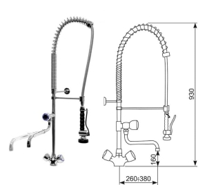 Bateria stojąca ze spryskiwaczem, wylewką teleskopową i pokrętłami OMEGA 1/T