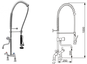 Bateria stojąca dwuotworowa ze spryskiwaczem i wylewką OMEGA 3 R