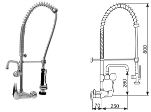 Bateria ścienna ze spryskiwaczem i wylewką OMEGA 4