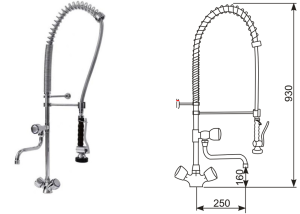 Bateria stojąca ze spryskiwaczem, wylewką i pokrętłami OMEGA 1.2