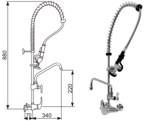 Bateria ścienna ze spryskiwaczem i  wylewką GASTRO 5