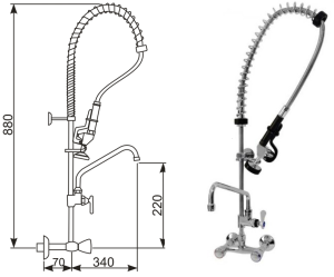 Bateria ścienna ze spryskiwaczem i  wylewką GASTRO 4.1