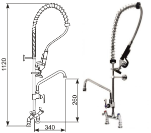 Bateria stojąca dwuotworowa ze spryskiwaczem i  wylewką GASTRO 3R