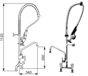 Bateria stojąca dwuotworowa ze spryskiwaczem i  wylewką GASTRO 3D