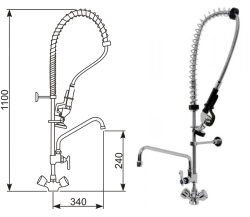 Bateria stojąca ze spryskiwaczem i  wylewką GASTRO 1.2