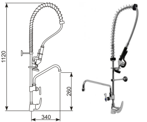 Bateria stojąca ze spryskiwaczem i  wylewką GASTRO 2