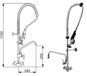 Bateria stojąca ze spryskiwaczem i  wylewką GASTRO 1.1