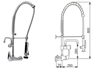 Bateria ścienna ze spryskiwaczem i wylewką OMEGA 5