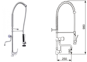 Bateria stojąca ze spryskiwaczem i  wylewką OMEGA 2