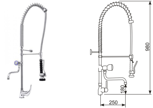 Bateria stojąca ze spryskiwaczem i  wylewką OMEGA 2