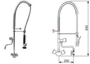 Bateria stojąca ze spryskiwaczem, wylewką i pokrętłami OMEGA 1.1