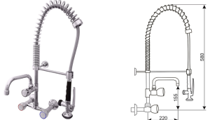 Bateria ścienna ze spryskiwaczem i wylewką MINI 4 C